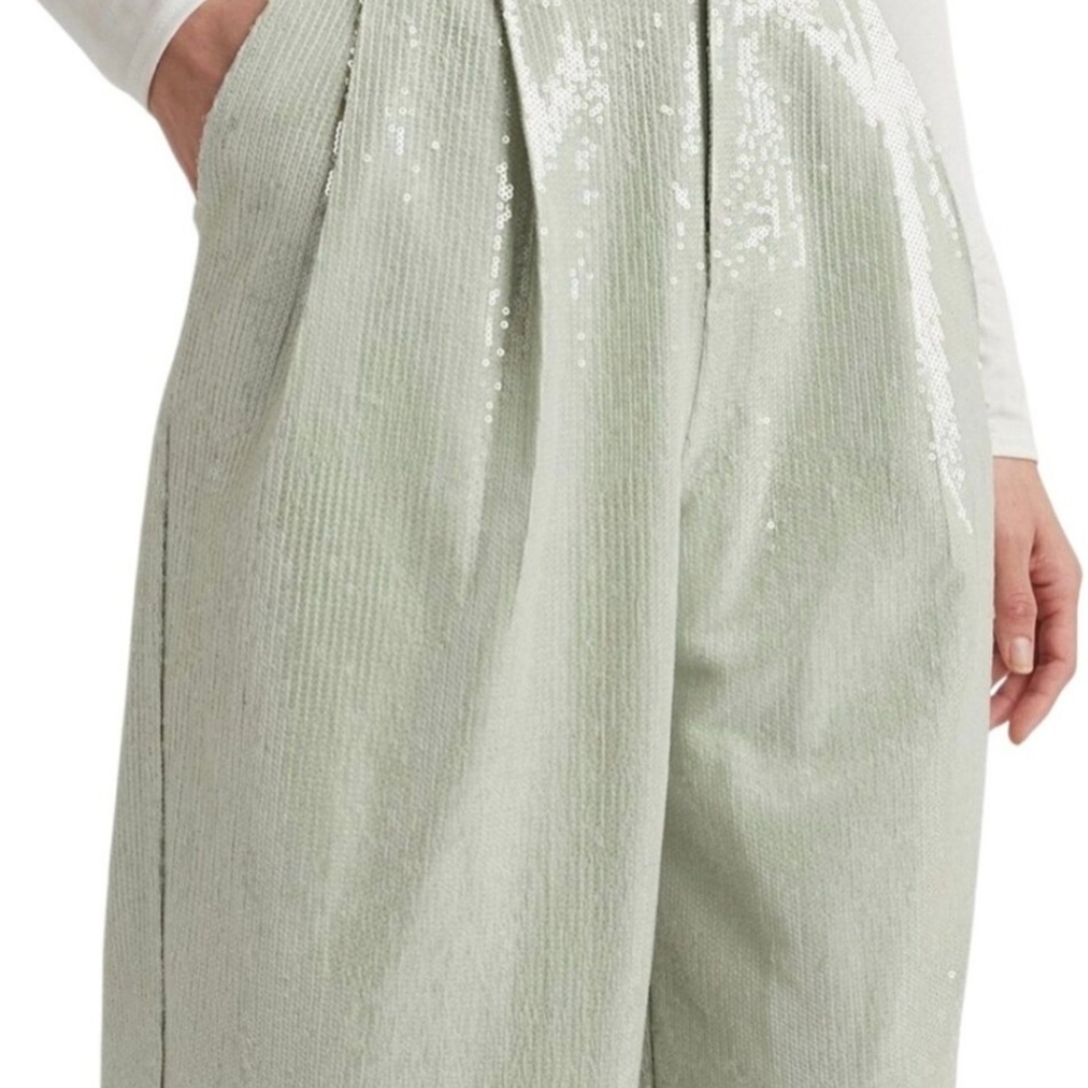 CHOOSY Brand Mint Sequin Wide Leg Crop Pants NWT - Picture 3 of 7